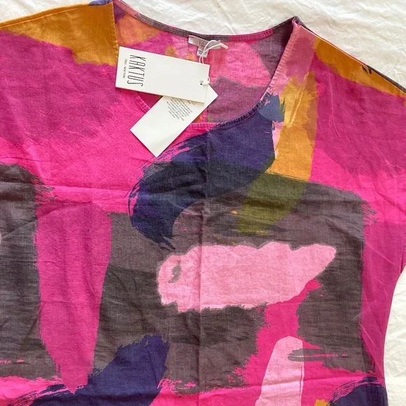 KAKTUS Plus Made In Italy Linen Brush Stroke Dress - Picture 8 of 15